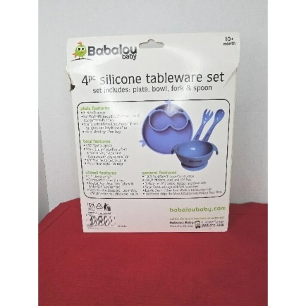 Babalou Baby 4 Piece‎ BPA Free Silicone Tableware Set Full Suction Boy Blue